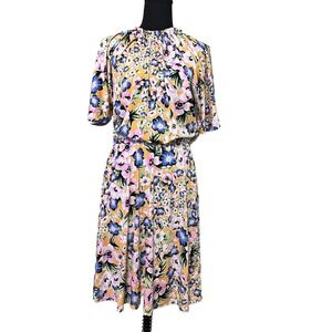 Maggie London US Size 0 Multicolor Bright Floral High Neck Stretch Waist NWOT‎